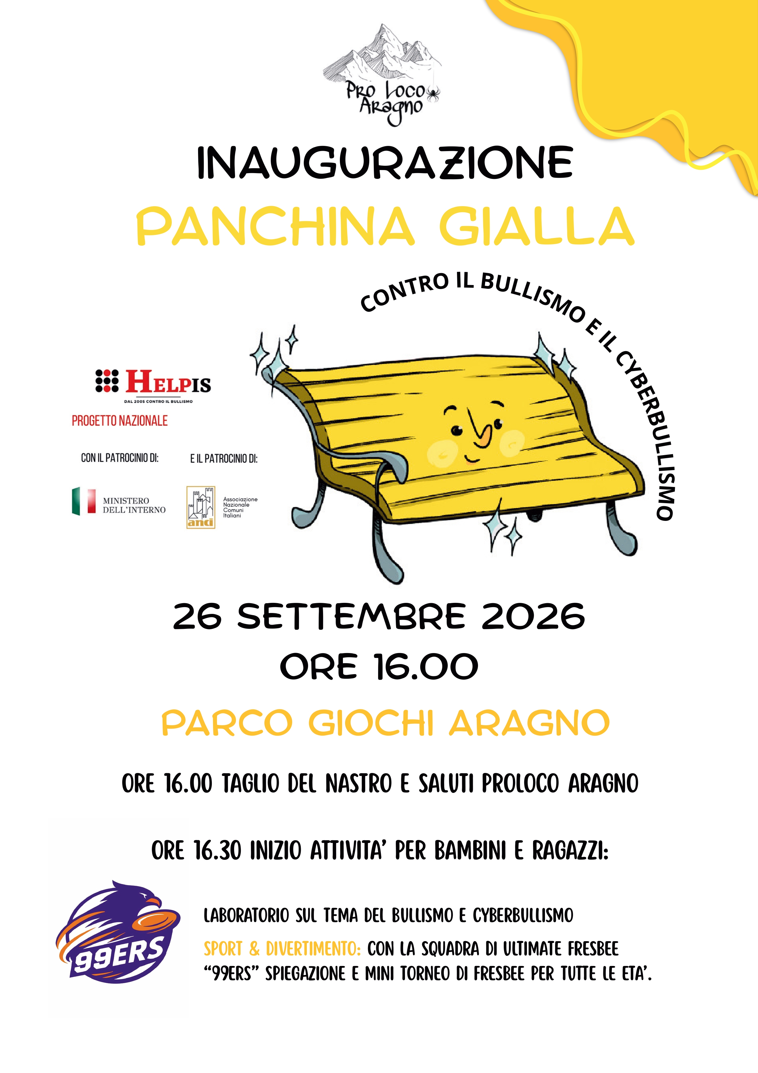 Inaugurazione della Panchina Gialla – 26 settembre 2026